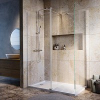 1600x800mm Brushed Nickel Walk-In Shower Enclosure with Hinged Flipper Return Panel – Corvus