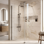 900mm Nickel Shower Screen for Wet Room & Walk In Shower with 300mm Hinged Flipper Return Panel - Corvus