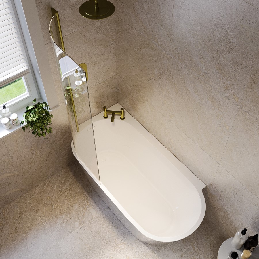 ONLY OPENED - Freestanding Shower Bath Single Ended Left Hand Corner with Brass Bath Screen 1600 x 780mm - Cove