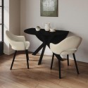 BUN/CRS005/99705 Round Black Drop Leaf Dining Table Set with 2 Beige Upholstered Chairs - Seats 2 - Carson