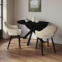 Round Black Drop Leaf Dining Table Set with 2 Beige Upholstered Chairs - Seats 2 - Carson