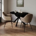 BUN/CRS005/99706 Round Black Drop Leaf Dining Table Set with 2 Beige Faux Leather Chairs - Seats 2 - Carson