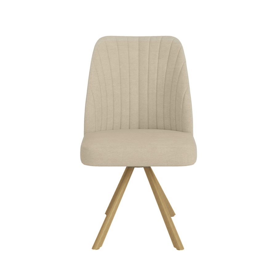 Set of 2 Beige Upholstered Swivel Dining Chairs with Oak Effect Legs - Logan