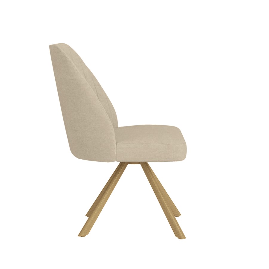 Set of 2 Beige Upholstered Swivel Dining Chairs with Oak Effect Legs - Logan