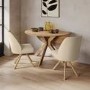 Round Oak Drop Leaf Dining Table Set with 2 Beige Upholstered Swivel Chairs - Seats 2 - Carson