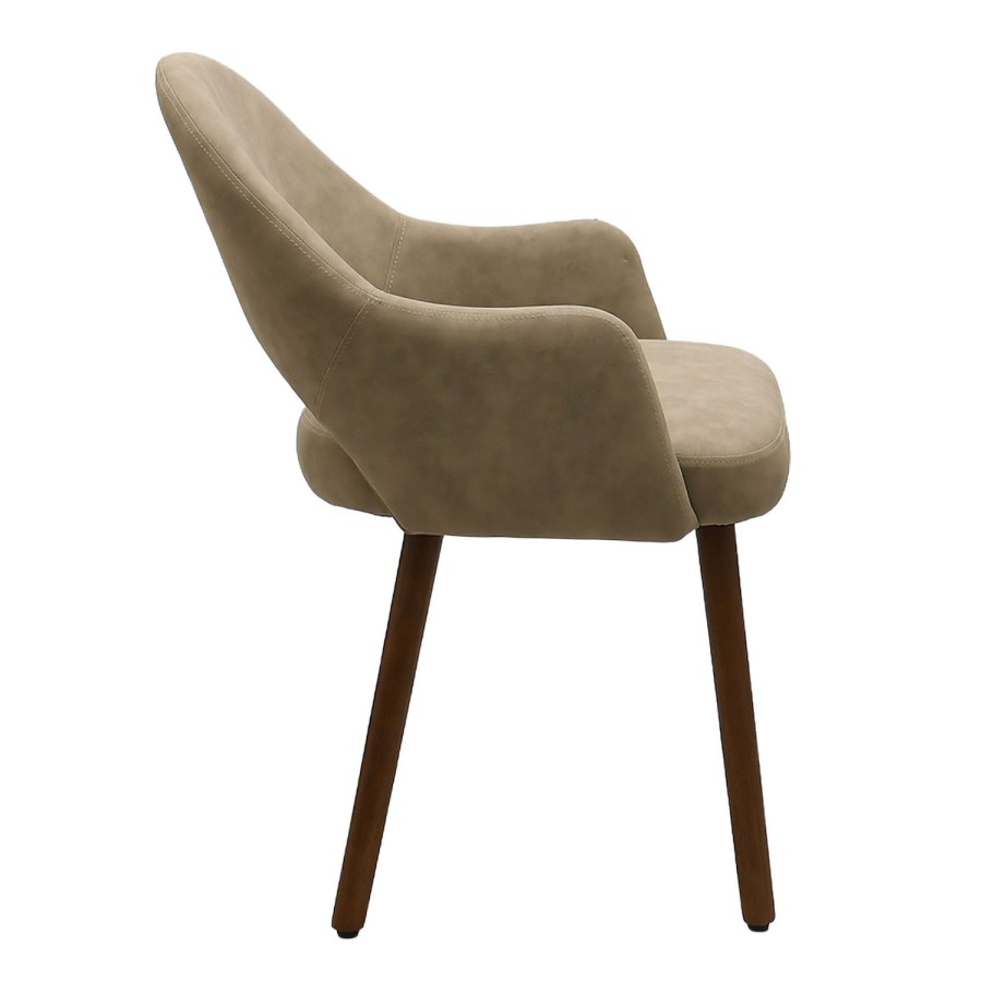 Set of 2 Beige Faux Leather Dining Chairs with Walnut Legs - Colbie