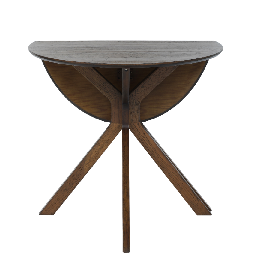 Round Walnut Drop Leaf Dining Table Set with 4 Beige Faux Leather Chairs - Seats 4 - Carson