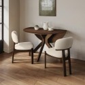 BUN/CRS010/99703 Round Walnut Drop Leaf Dining Table Set with 2 Cream Upholstered Chairs - Seats 2 - Carson