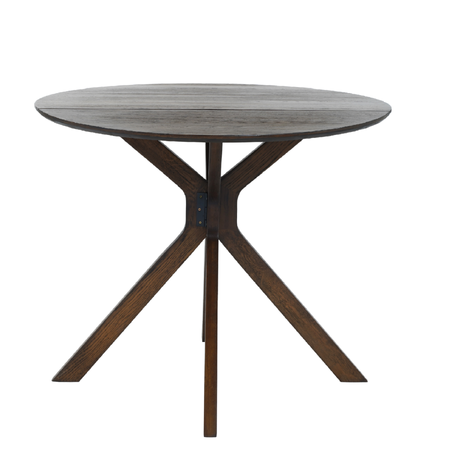 Round Walnut Drop Leaf Dining Table Set with 2 Beige Fabric Curved Back Dining Chairs - Carson