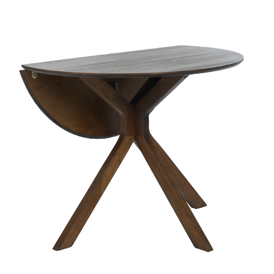 Round Walnut Drop Leaf Dining Table Set with 2 Beige Fabric Curved Back Dining Chairs - Carson