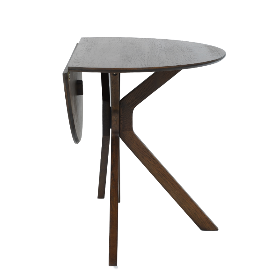 Round Walnut Drop Leaf Dining Table Set with 2 Beige Fabric Curved Back Dining Chairs - Carson