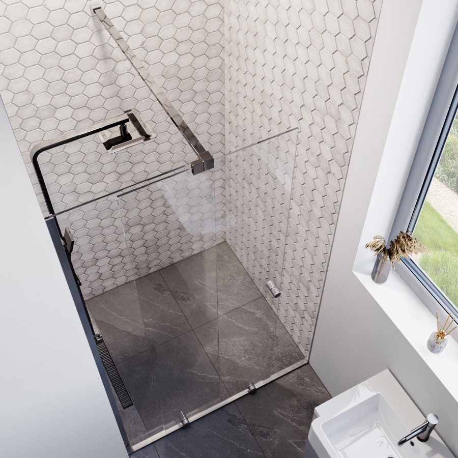 1200mm Chrome Frameless Sliding Door Shower Enclosure 8mm Glass + Wall Support Bar - Denver