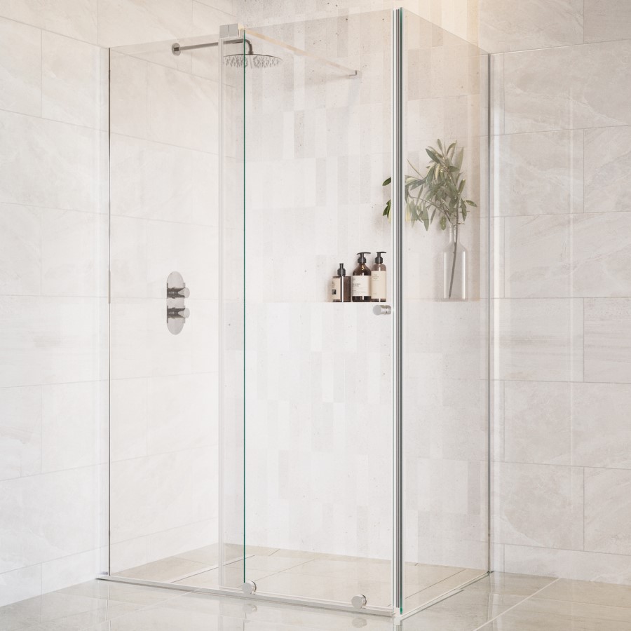 1200x900mm Chrome 8mm Glass Rectangular Frameless Sliding Shower Enclosure - Denver