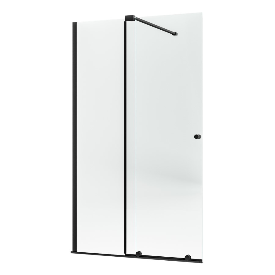 1400mm Black Sliding Door Shower Enclosure + Wall Support Bar 8mm Glass - Denver