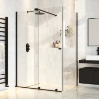1400x800mm Black 8mm Glass Rectangular Frameless Sliding Shower Enclosure - Denver