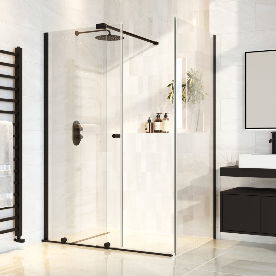 1400x800mm Black 8mm Glass Rectangular Frameless Sliding Shower Enclosure - Denver
