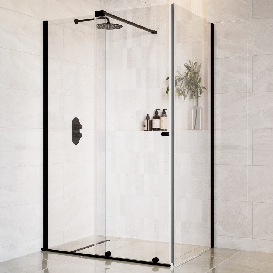 1400x800mm Black 8mm Glass Rectangular Frameless Sliding Shower Enclosure - Denver