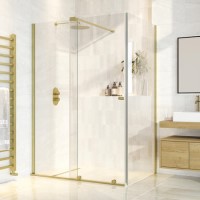 1400x800mm Brushed Brass 8mm Glass Frameless Rectangular Sliding Shower Enclosure - Denver