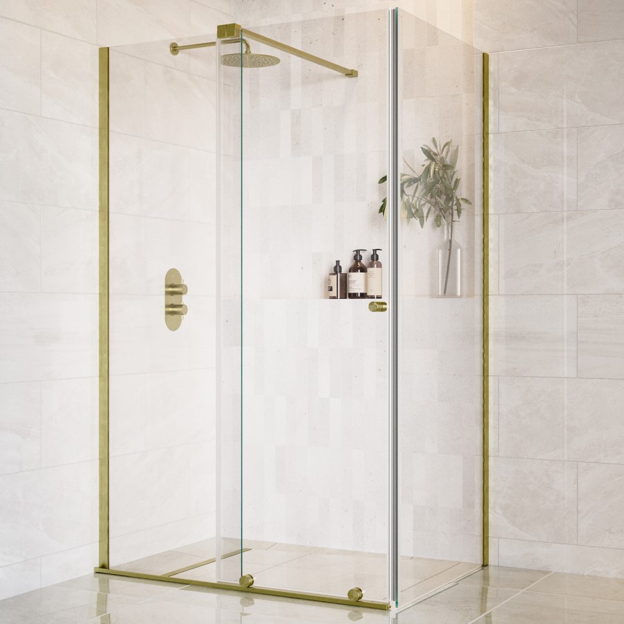 1400x800mm Brushed Brass 8mm Glass Frameless Rectangular Sliding Shower Enclosure - Denver