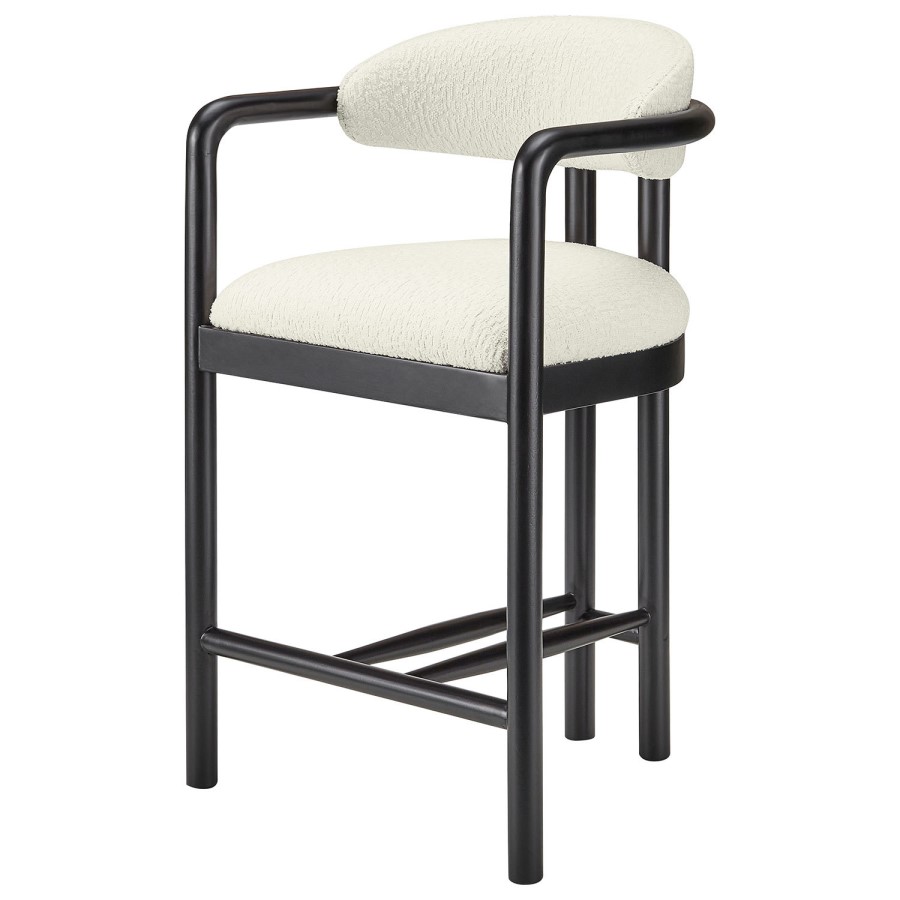 ALMOST PERFECT - Cream Textured Fabric Kitchen Stool with Black Solid Wood Legs - Darla