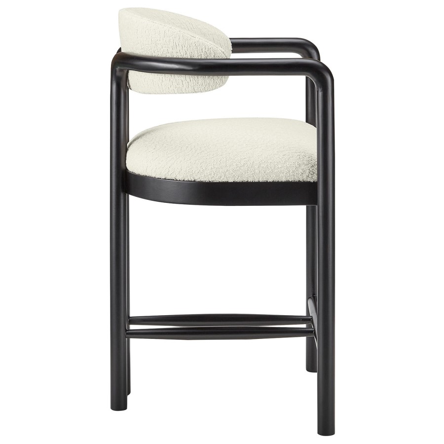 ALMOST PERFECT - Cream Textured Fabric Kitchen Stool with Black Solid Wood Legs - Darla