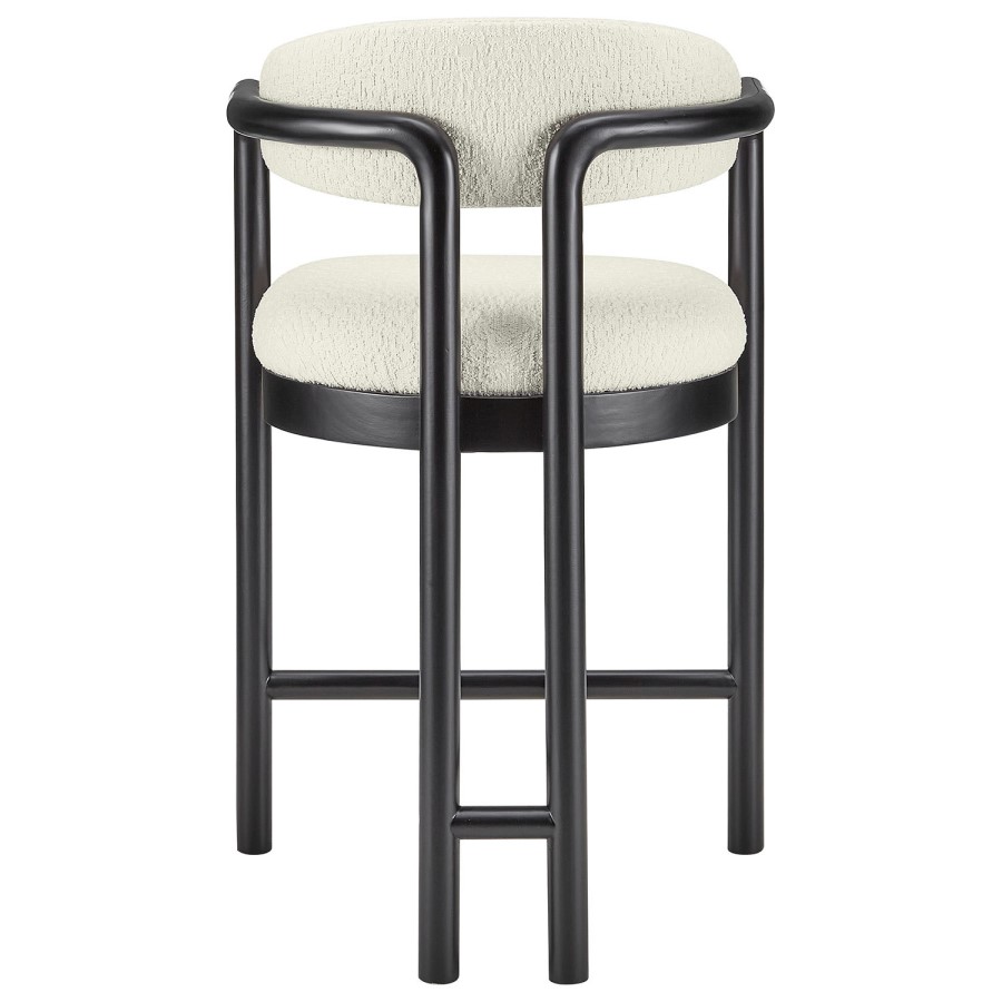 ALMOST PERFECT - Cream Textured Fabric Kitchen Stool with Black Solid Wood Legs - Darla