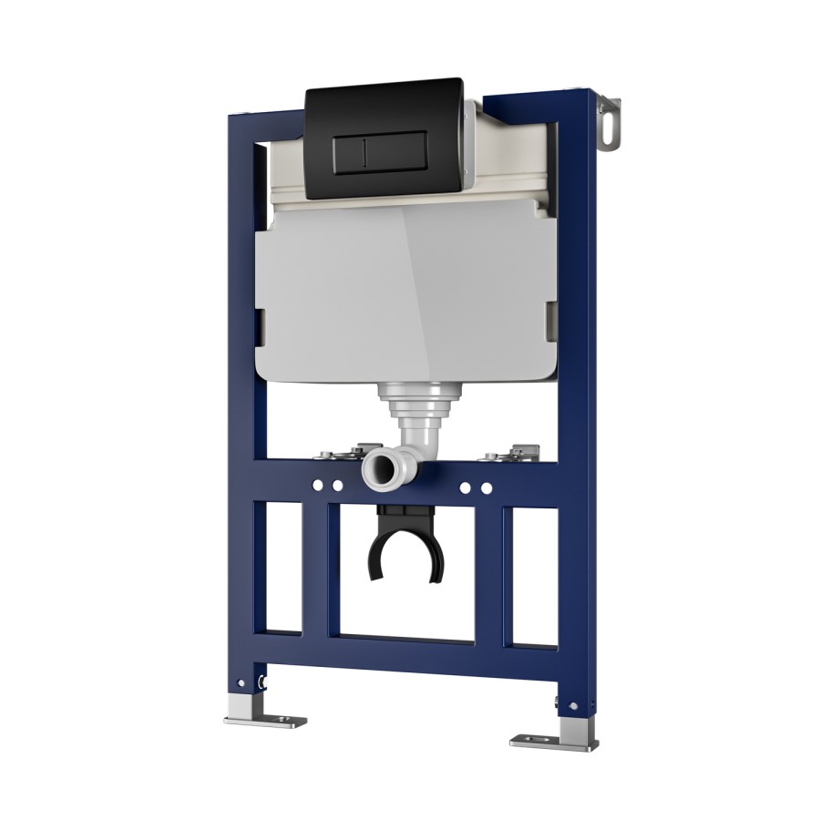 820mm Wall Hung Toilet Frame with Gunmetal Pneumatic Dual Flush Plate & Concelead Cistern - Elira