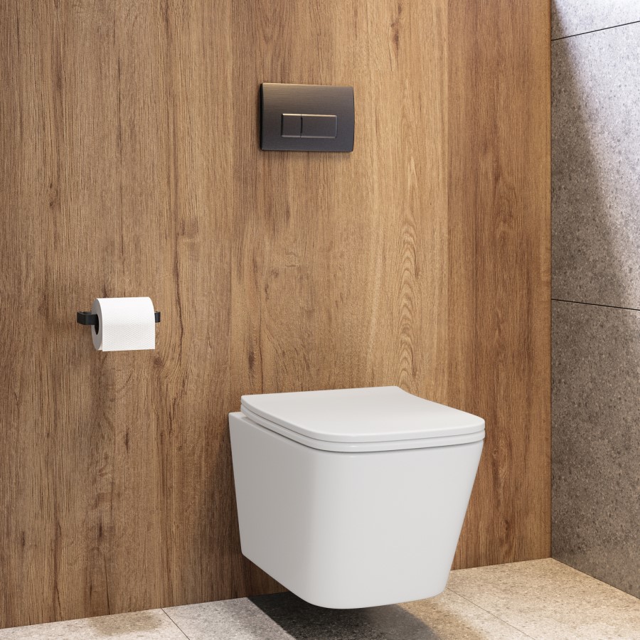 Wall Hung Toilet with Soft Close Seat, Gunmetal Flush Plate, 1168mm Frame & Cistern - Albi