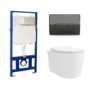 Wall Hung Toilet with Soft Close Toilet Seat, Gunmetal Flush Plate, 1168mm Frame & Cistern - Alcor 