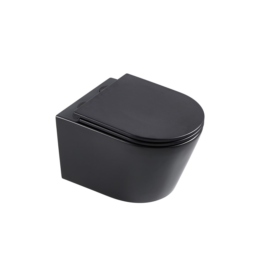 Matt Black Wall Hung Toilet with Soft Close Toilet Seat, Gunmetal Pneumatic Flush Plate, 1168mm Frame & Cistern - Newport