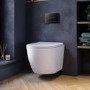 Wall Hung Rimless Toilet with Soft Close Seat, Gunmetal Pneumatic Flush Plate, 820mm Frame & Cistern – Roma