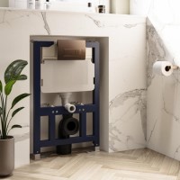 820mm Wall Hung Toilet Frame with Brushed Bronze Pneumatic Flush Plate & Concealed Cistern - Elira