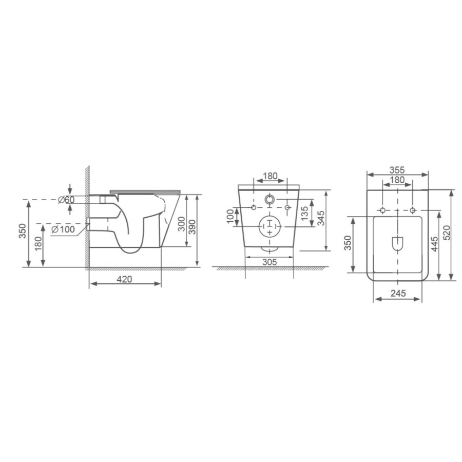 Wall Hung Toilet with Soft Close Toilet Seat, Brushed Bronze Flush Plate, 1168mm Frame & Cistern - Albi