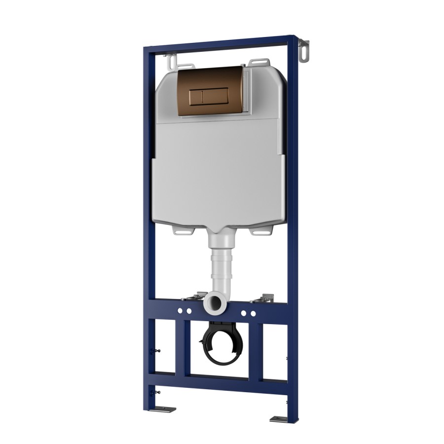 Wall Hung Toilet with Soft Close Toilet Seat, Brushed Bronze Pneumatic Flush Plate, 1168mm Frame & Cistern - Alcor