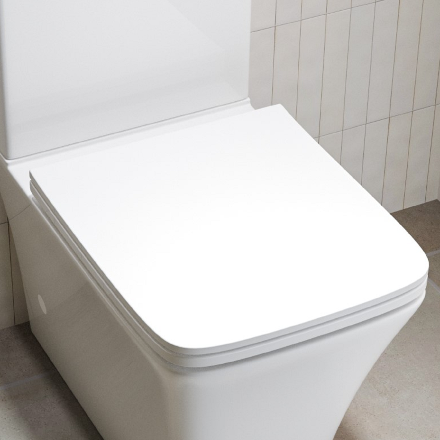 White Square Soft Close Toilet Seat with Quick Release - Boston