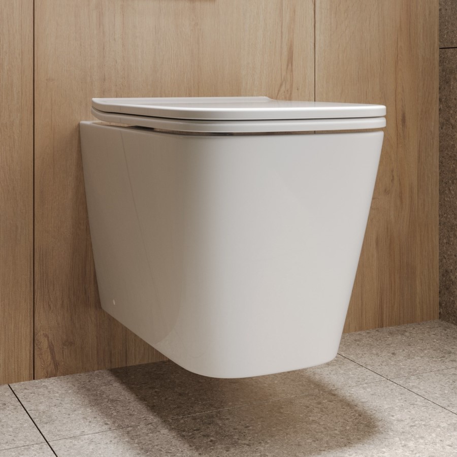 Wall Hung Toilet with Soft Close Toilet Seat, Brushed Bronze Flush Plate, 1168mm Frame & Cistern - Albi