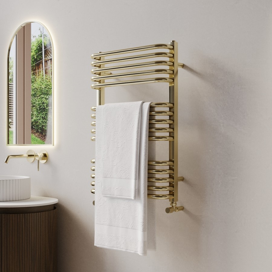 Brass Curved Towel Radiator 740 x 500mm - Ember