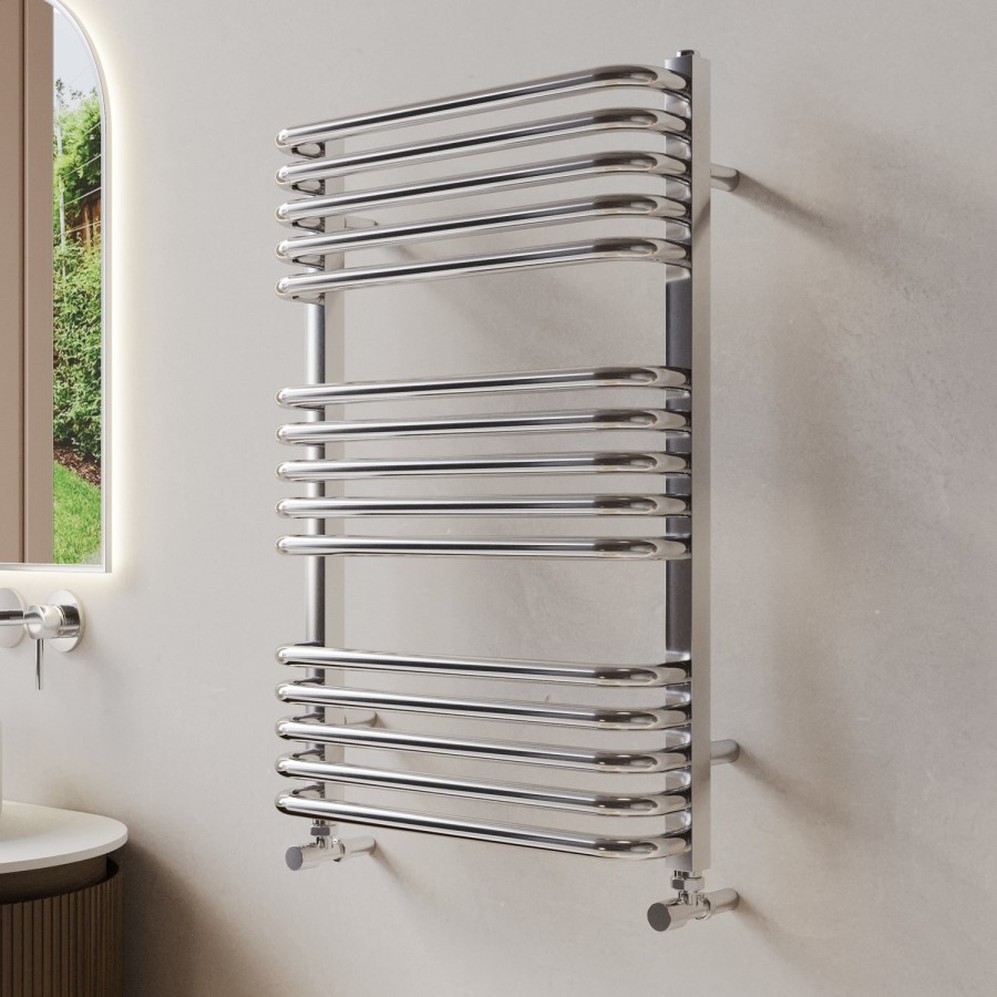 Chrome Curved Towel Radiator 740 x 500mm - Ember