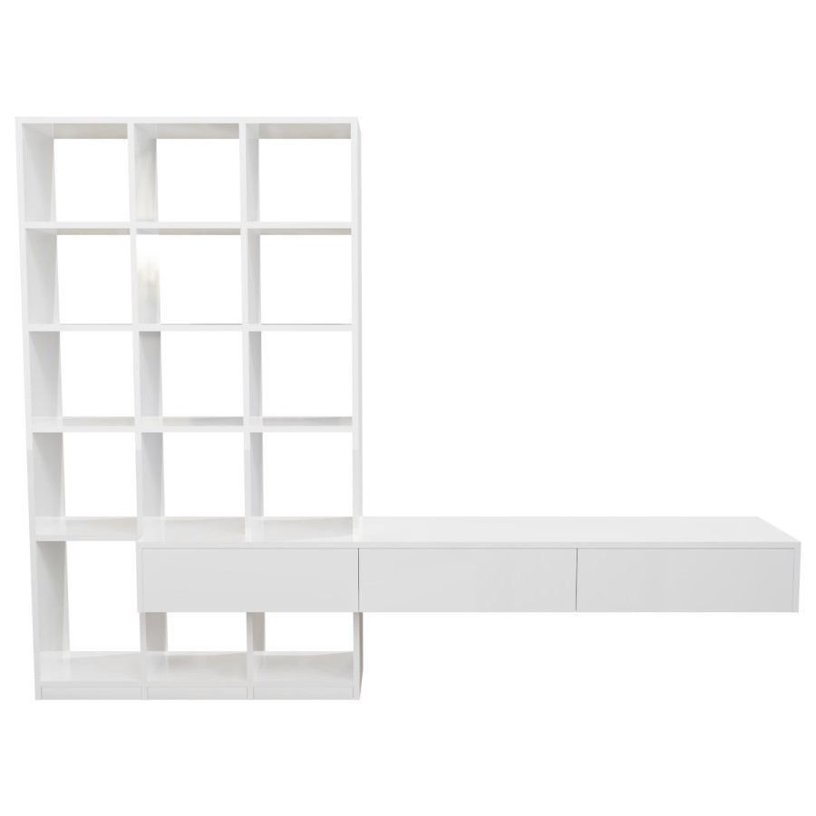 White Gloss Media Wall with Storage - Everett