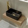 560mm Wood Effect Wall Hung Floating Vanity Shelf and Black Basin - Evora