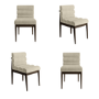 Set of 4 Walnut and Beige Upholstered Mid Century Sculpted Dining Chairs with Wooden Legs - Freja