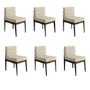 Set of 6 Walnut and Beige Upholstered Mid Century Sculpted Dining Chairs with Wooden Legs - Freja