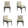 Set of 4 Black and Beige Upholstered Mid Century Sculpted Dining Chairs with Wooden Legs - Freja