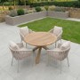 4 Seater Real Teak Round Garden Dining Set with Beige Rope Chairs