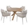 4 Seater Real Teak Round Garden Dining Set with Beige Rope Chairs