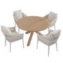4 Seater Real Teak Round Garden Dining Set with Beige Rope Chairs