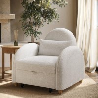 Pull-Out Single Chair Bed in Beige Boucle - Gene