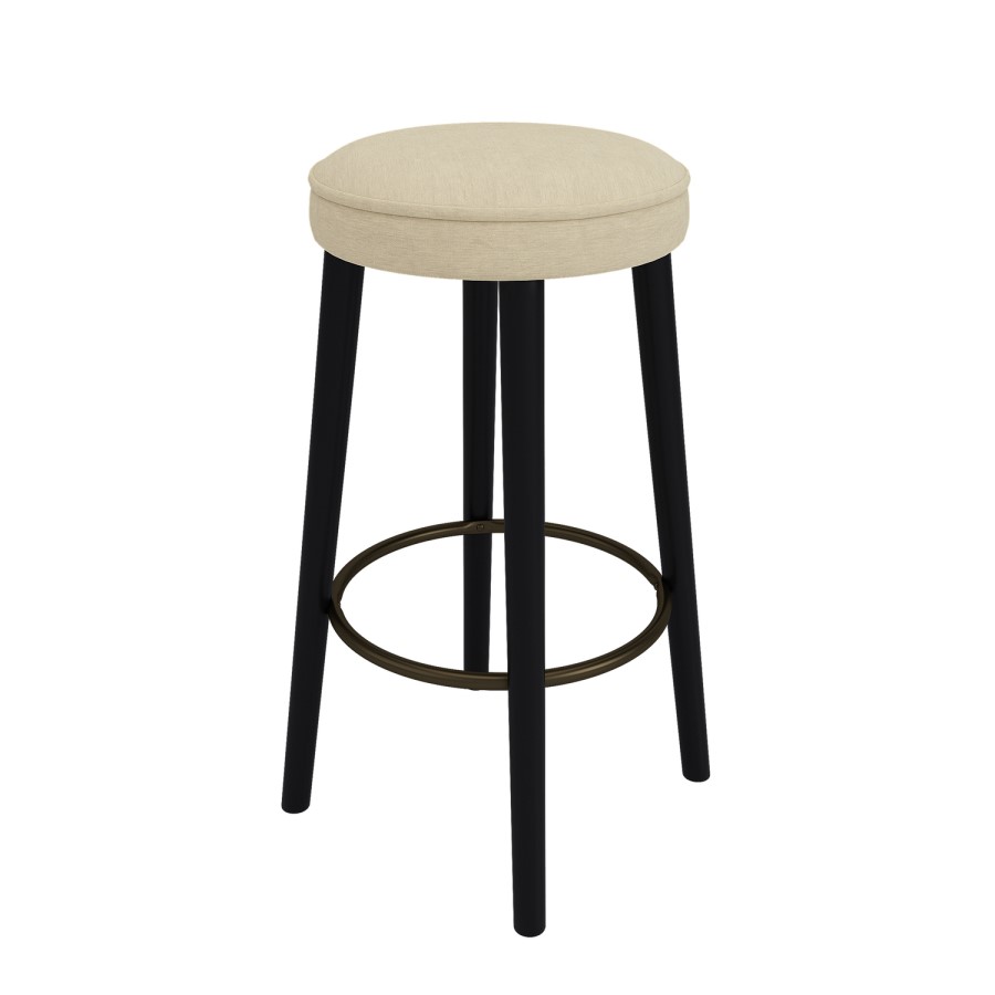 Set of 2 Beige Upholstered Kitchen Counter Stools with Black Legs - Gatsby