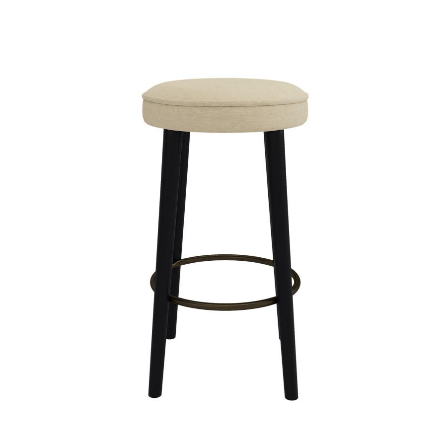 Set of 2 Beige Upholstered Kitchen Counter Stools with Black Legs - Gatsby