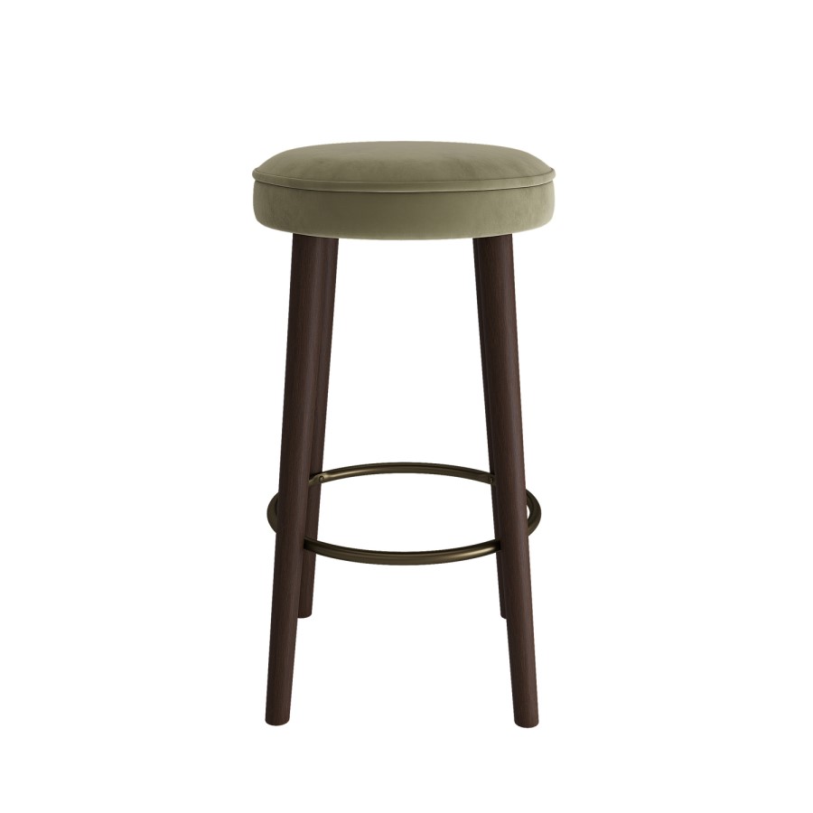 Sage Green Velvet Kitchen Counter Bar Stool with Walnut Legs - Gatsby